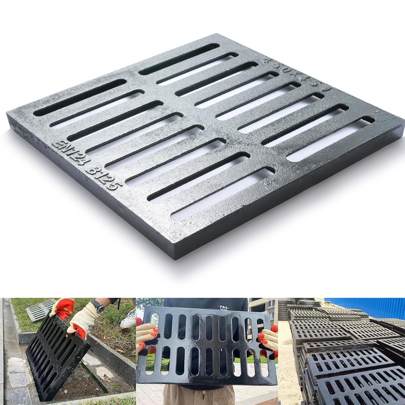 18x18 Cast Iron Drain Grate,B125 Square Outdoor Metal Grate for Storm Drain
