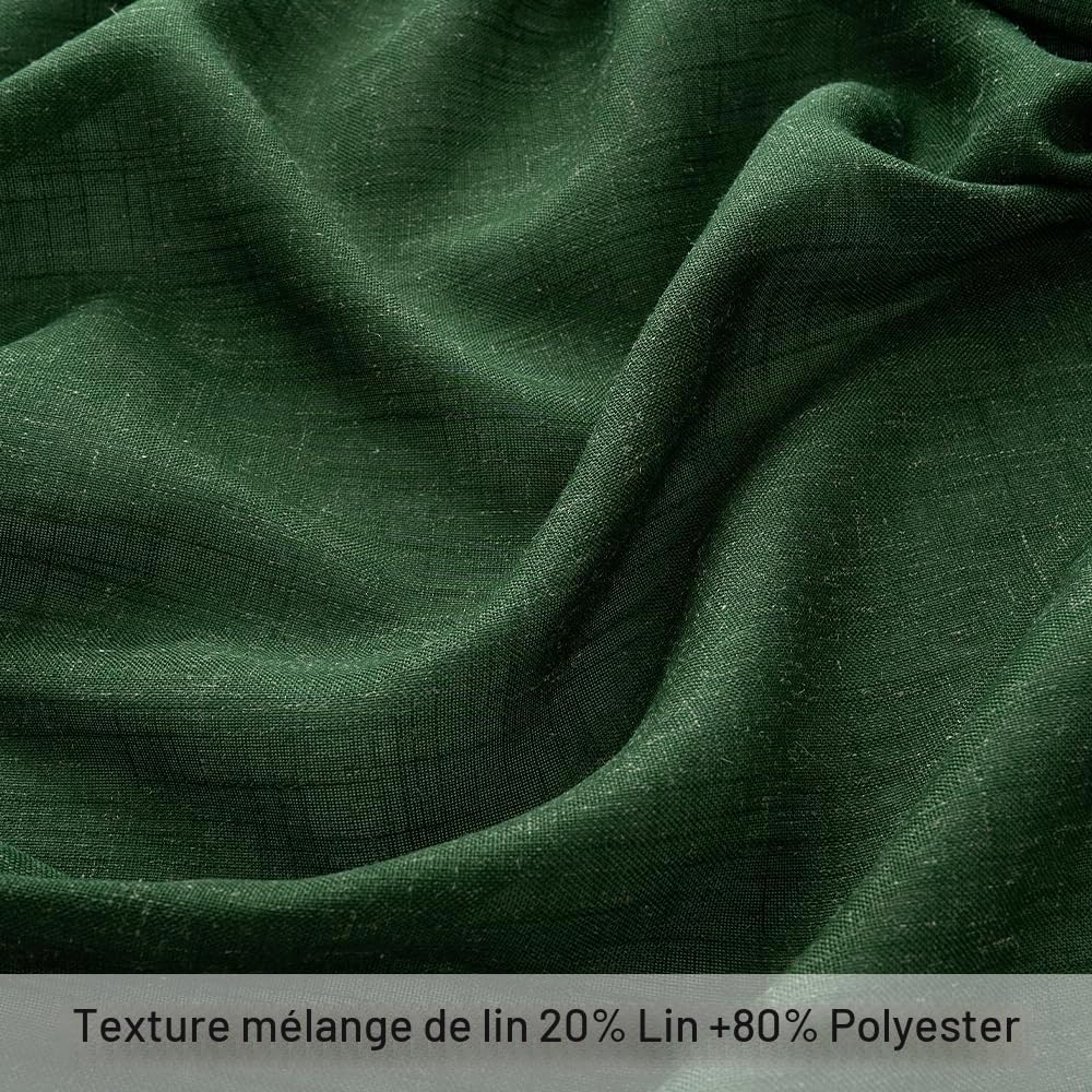 MIULEE Voilage Lin Croix Semi-translucide œillets 2p L140 H225 Vert foncé | Voilage aspect lin semi-translucide à motif croix et œillets, filtre lumière déco moderne cuisine salon chambre