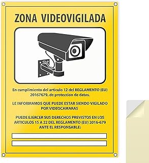 Cartaz câmara de vigilância alumínio, 20 x 15 cm, área de vigilância por vídeo homologada, RGPD, placa de segurança interior exterior leve e resistente
