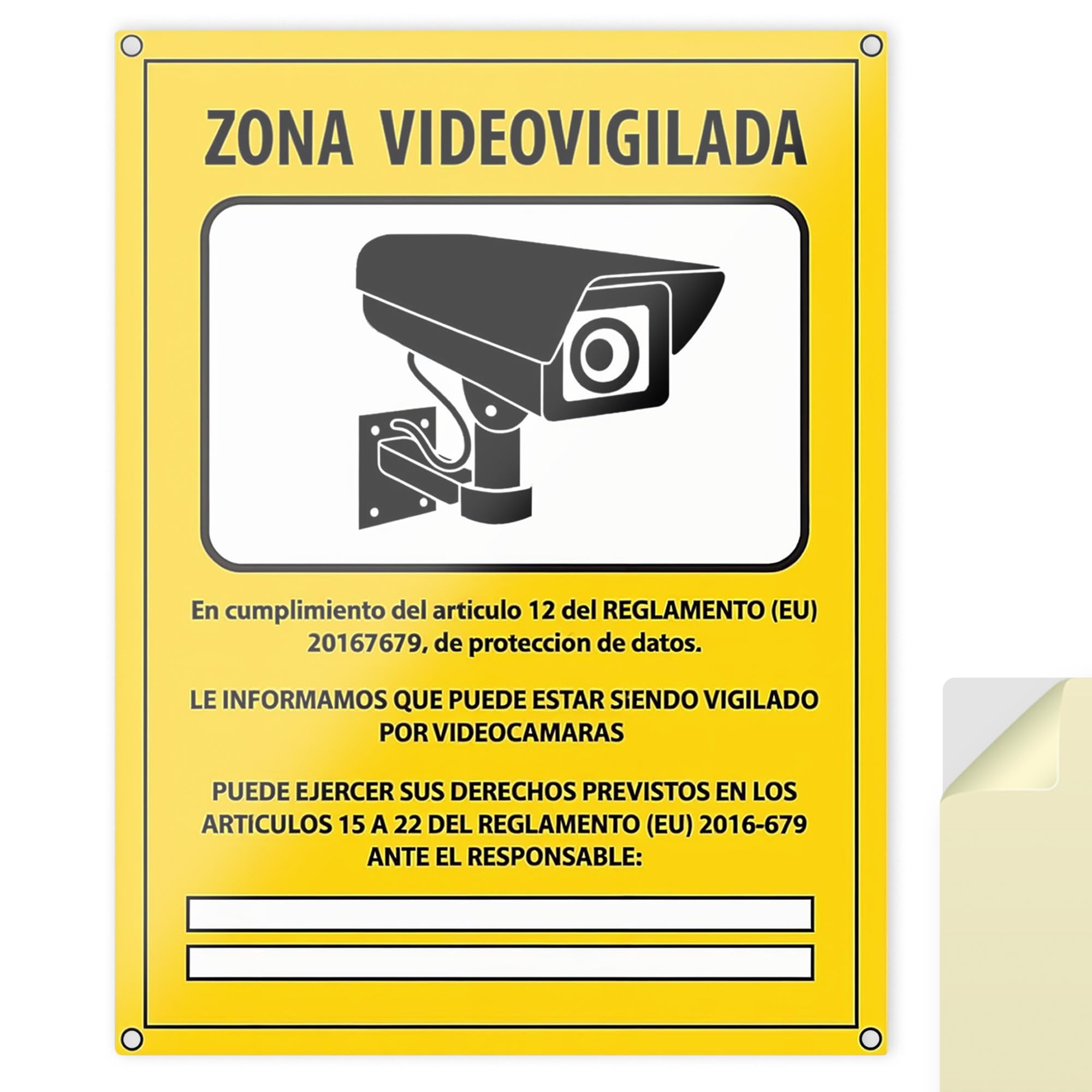Carteles Cámara de Vigilancia PACK 1 - Zona Videovigilada Homologados RGPD - PVC 20x15 cm - Placas Seguridad Interior Exterior Autoadhesivas