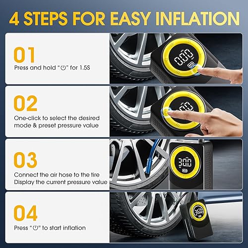 Miniatura 3 de carsun Inflador de neumáticos, compresor de aire portátil, bomba de aire de 150 PSI para neumáticos de automóvil con medidor de presión digital, luz