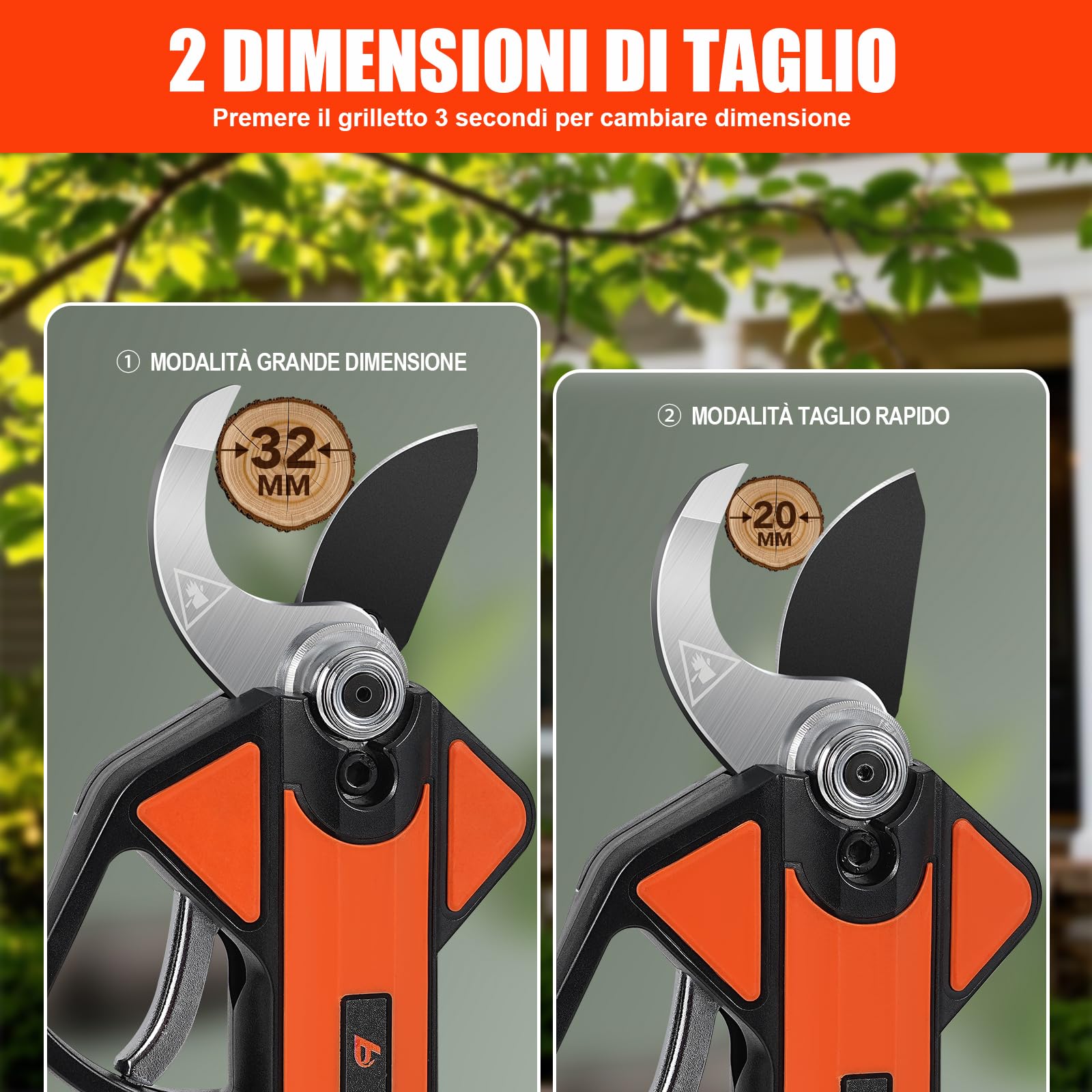 Forbici Potatura a Batteria 32mm, Progressivo Forbice Potatura a Batteria, Dotato di Schermo LCD e 2 x 2,6 AH Batterie Al Litio, 8-10 Ore Lavorative, Adatto a Negozi di Fiori, Frutteti e Giardini