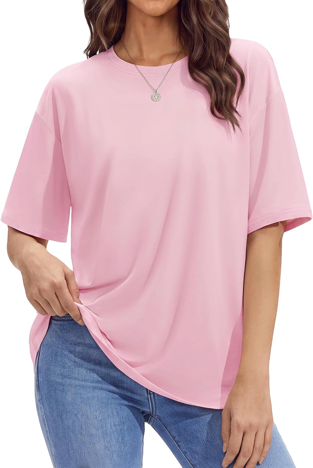 Stelle Non See Through Oversized T Shirts Women Crew Neck Short Sleeve Summer Tops Soft Basic Tee Shirt