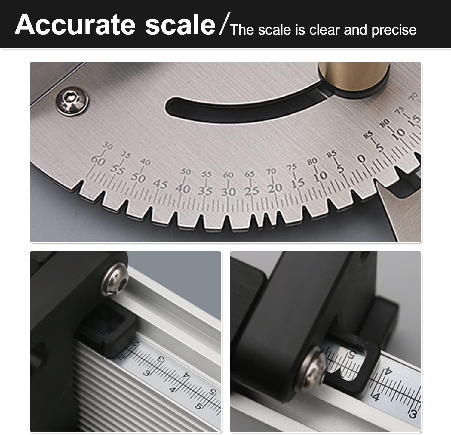 YUEWO Miter Gauge 18" Precision Table Saw Miter Gauge, Table Saw Fence System, Table Saw Sled, Marking Scale, 60 Degree Angled Ends, Woodworking DIY Tool with 27 Angle Stops