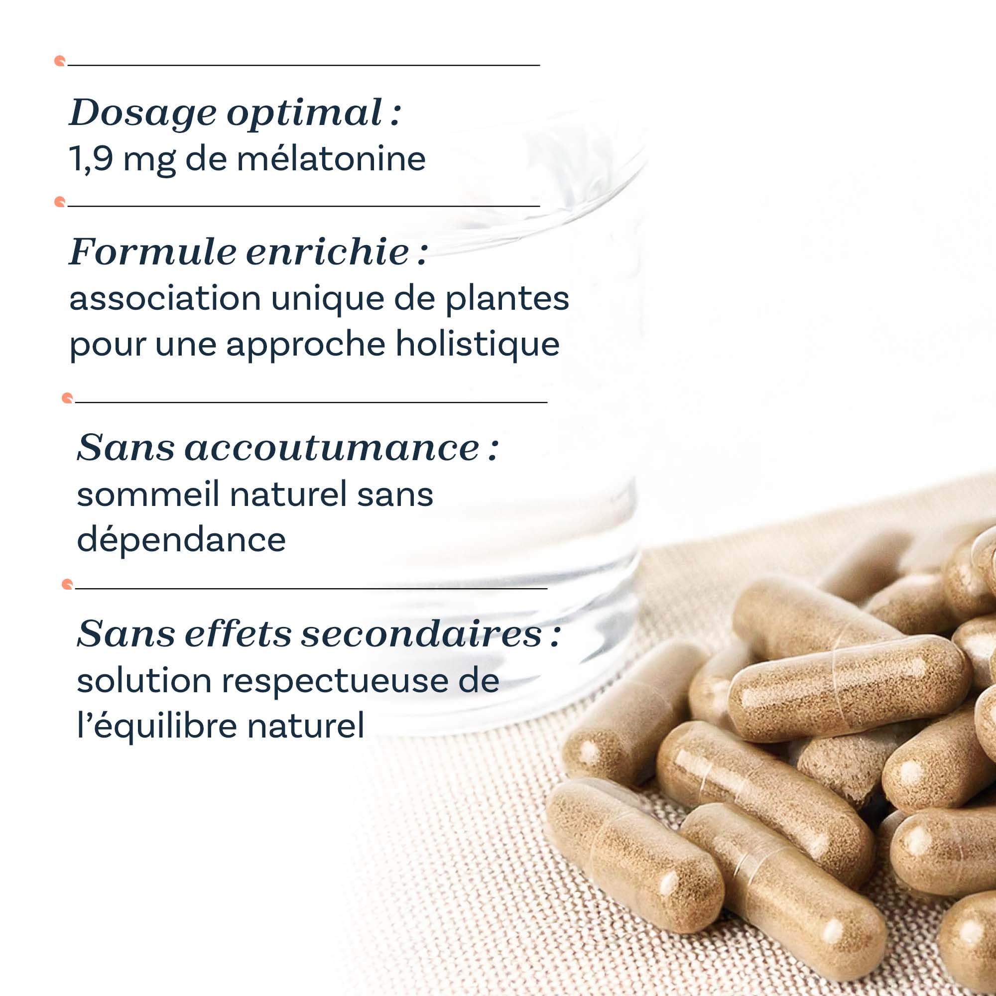 Cure de 3 mois Mélatonine + (3x60 Gélules) | Sommeil | 1,9mg de mélatonine + Passiflore, mélisse et menthe poivrée
