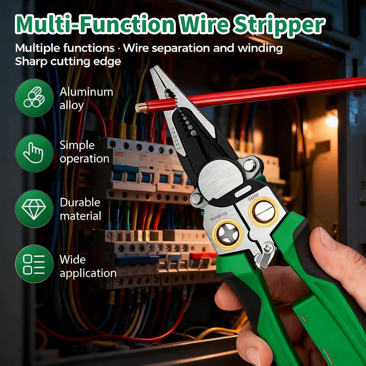 8 in 1 Wire Stripper with Voltage Tester, Wire Stripping Tool for Heavy Duty 12V-220V AC/DC Tester Hot/Neutral Wires, Multi-Functional Electrician Tool for HVAC, Car
