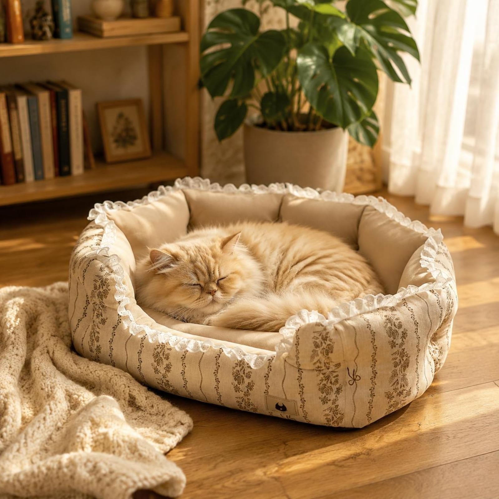 Baoblaze Cama para Mascotas Sofá Cama Gato Cama Perro Pequeño Sofá Animal con Apoyo Elevado y Tejido Transpirable Acolchado, XL-76 56 23CM, Puntos De Princesa【Extra Alto Extra Grueso】