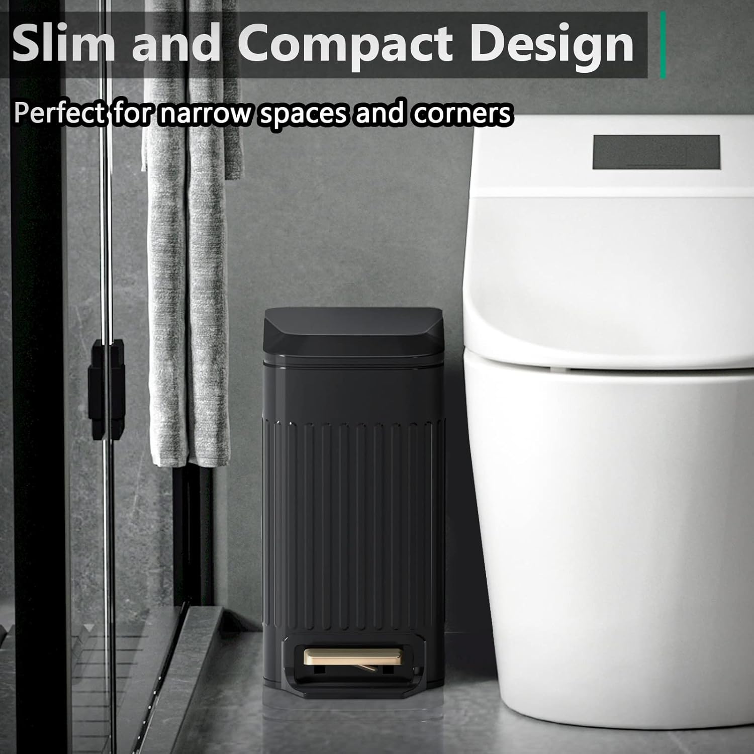Small Bathroom Trash Can with Lid Soft Close-6L1.6 Gal Slim Step ...