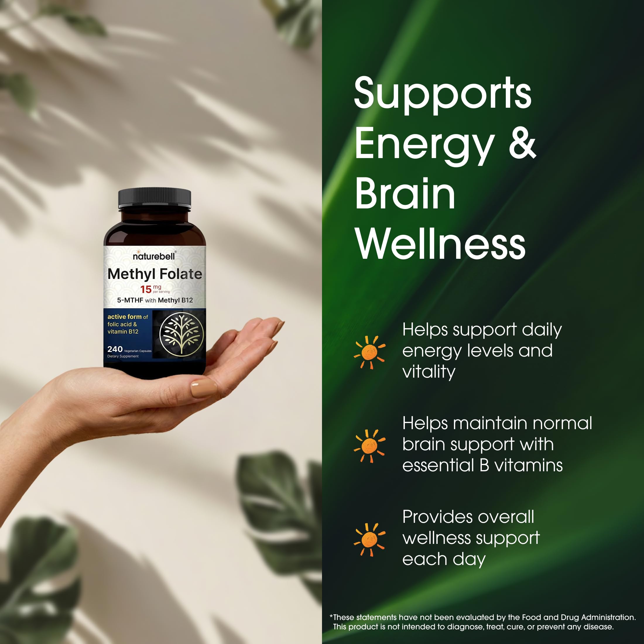 NatureBell Methyl Folate 15mg, 240 Capsules — Amazon image 4