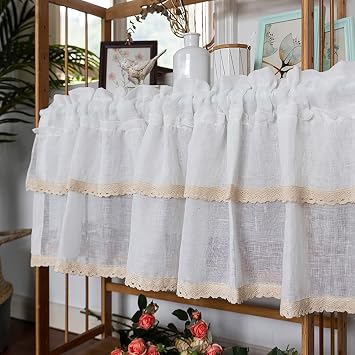 Kitchen Curtain,Short Curtain Lace Decorative Half Curtain,Semi Sheer Cafe Tier Curtains Valance,Bistro Curtain Country Style,Window Treatment for Kitchen Balcony Bathroom Cupboard