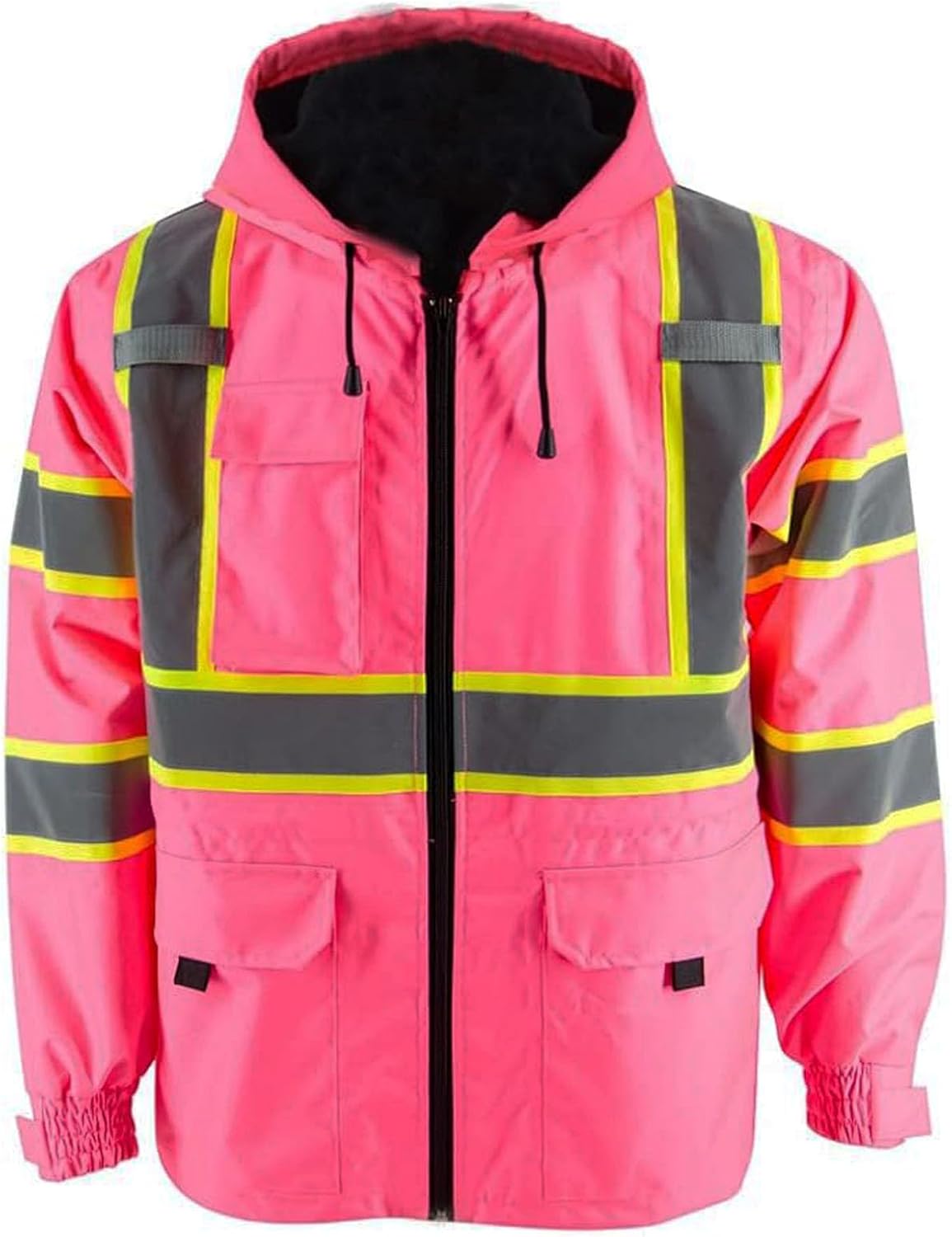 KARXICIY ZUJA Hi Vis Reflective Safety Jacket for Men Women Construction Jacket with Hood High Visibility Safety Rain Jacket