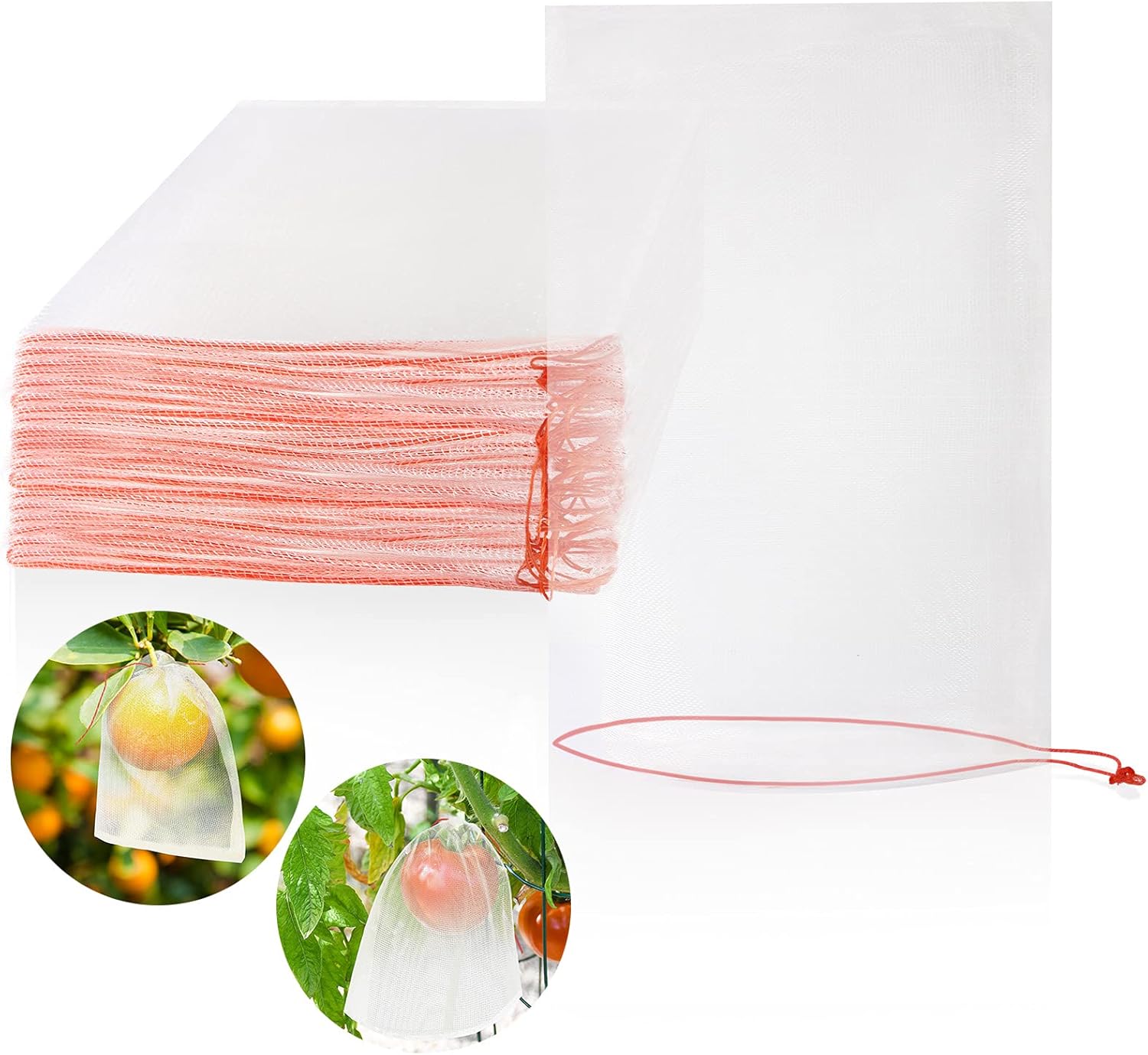 MIKIMIQI Fruit Protection Bags, 25 Pcs 6 X10 Inch Nylon Net Barrier Bag Fruit Protect Bags with Drawstring Reusable Garden Mesh Netting Protection Bag for Plant Seed Fruit Flower Vegetable