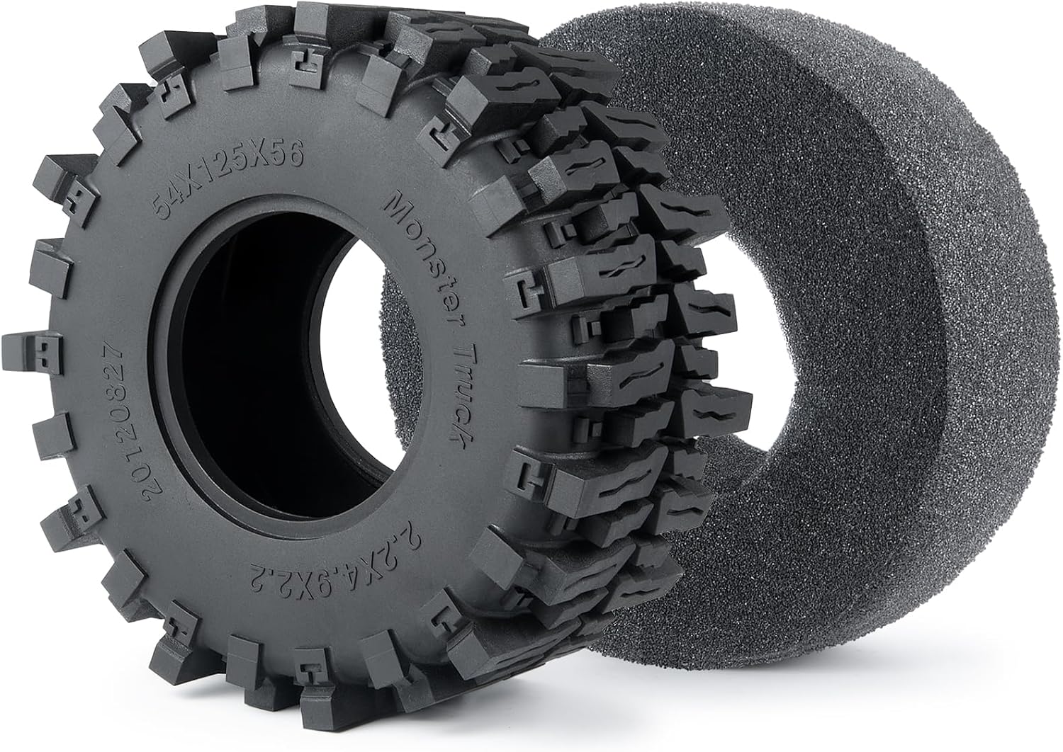 RCHUBAM 2.2" RC Crawler Tires 4Pcs Deep Claw Tread Mud Terrain Rubber Wheel Tires with Insert Foam 125 * 56mm for for 1/10 RC Crawler Wraith SCX10 AXI03004 Capra Axial SCX10 Upgrade Accessories