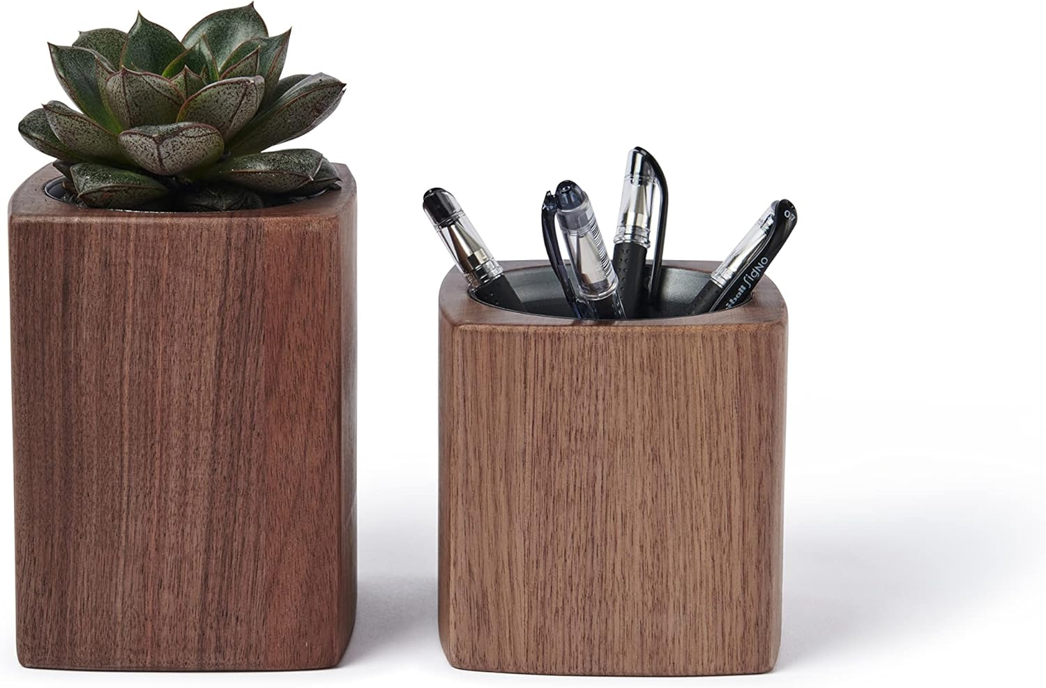 deskka Walnut Planter & Pen Holder set with Dark Grey Architectural