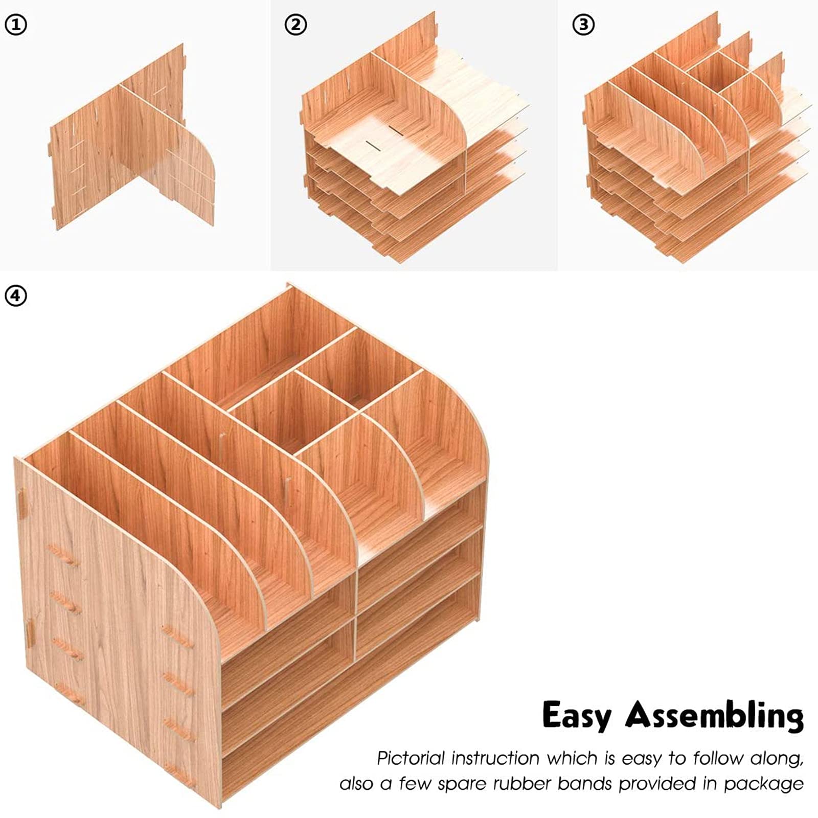 Schreibtisch Organizer Aufbewahrungsregal,multifunktion Holz Schreibtischablage mit11 Fächer, briefablage, Groß Desktop Lagerregal für A4 Papiere, Bücher. (Beige) Bürobedarf & Schreibwaren
