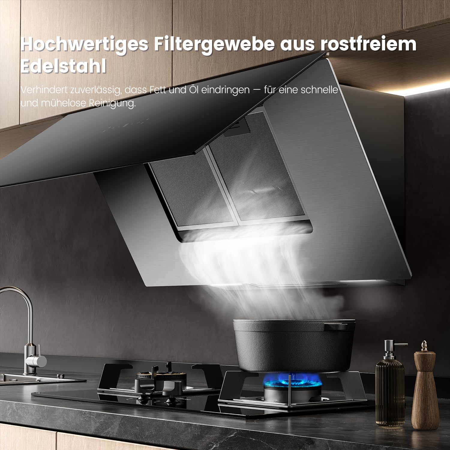 COMFEE' A++ Dunstabzugshaube 90 cm 867m³/h Kopffrei Wandhaube Umluft Abluft Touchscreen Gestensteuerung 4 Geschwindigkeiten 68dB LED ANGJ72B-90PRO-EU
