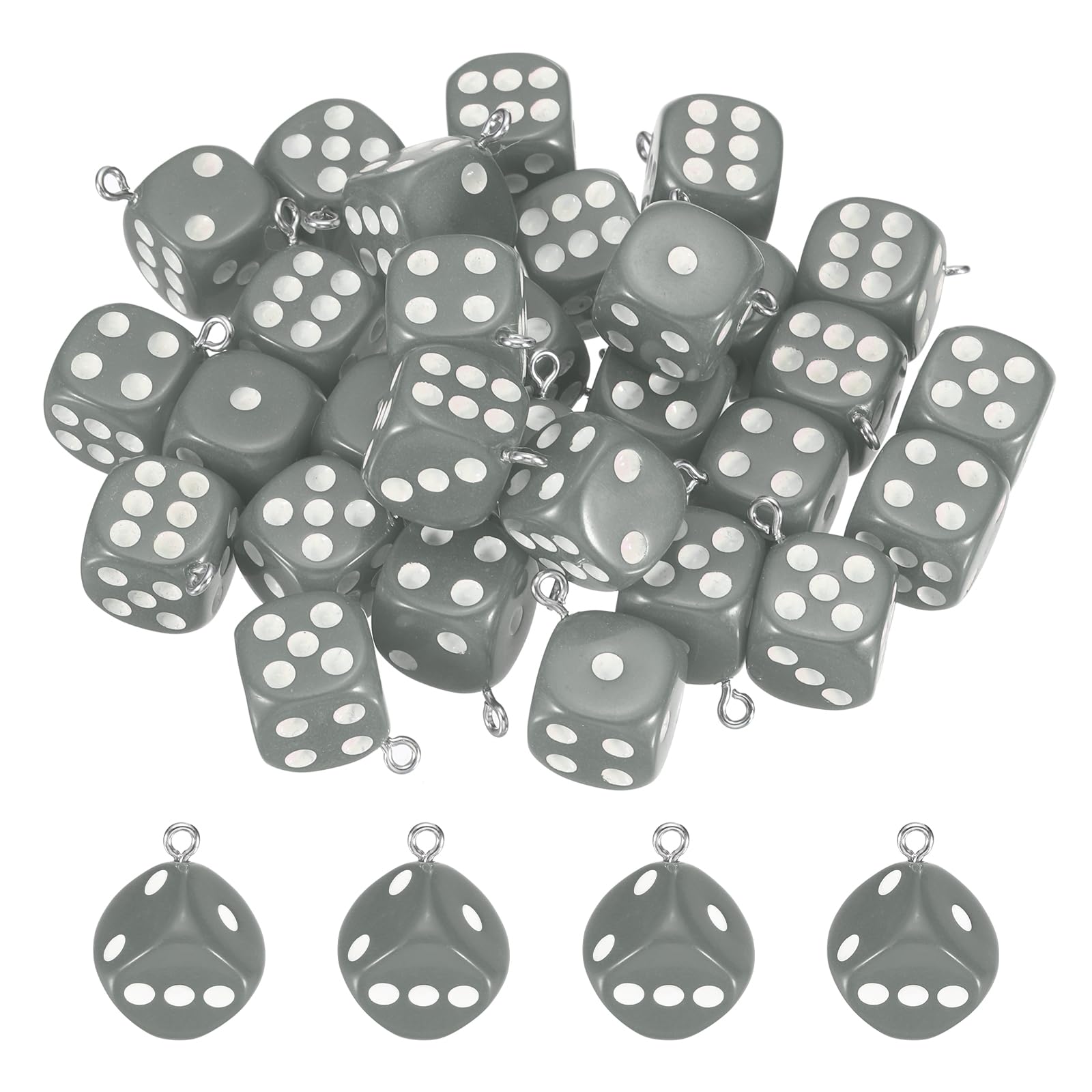 sourcing map 30 Pcs Dice Beads Charm 3D Cube Acrylic Dice Charm Pendant Fun Beads Bulk for Bracelets Jewelry Making Earrings Necklace Keychain 14mm(Gray) — image 1