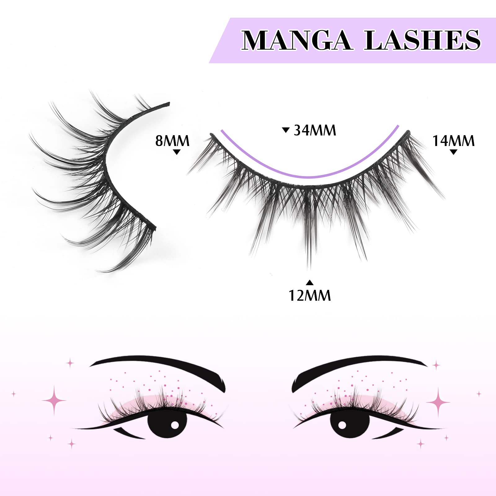 Parriparri Manga Lashes Natural False Eyelashes Spiky Eye Lashes Like Individual Clsuters Anime Asian Japanese Fake Eyelashes Dolly Wispy Fake Eyelashes for Cosplay (7 works) - Image 2