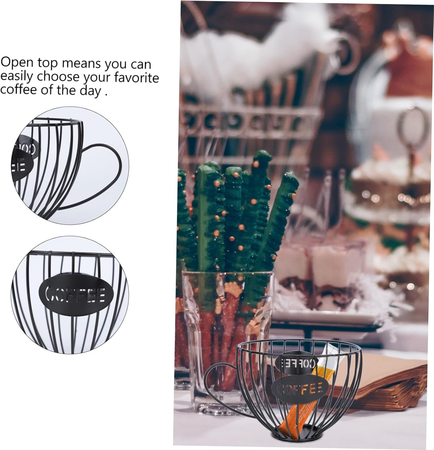 1pc Creative Coffee Cup Shaped Snack Serving Basket for Desserts and Fruits Wire Storage for Home Restaurant and Bar Use image 4
