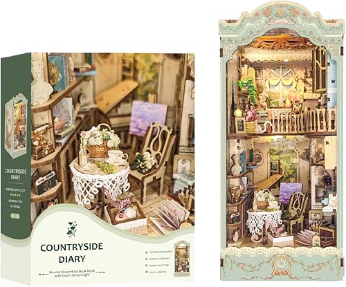 Ahilmrn Kit de rincón de libros para bricolaje, casa de muñecas, estante de libros de decoración de callejón, sujetalibros ensamblados, modelo de