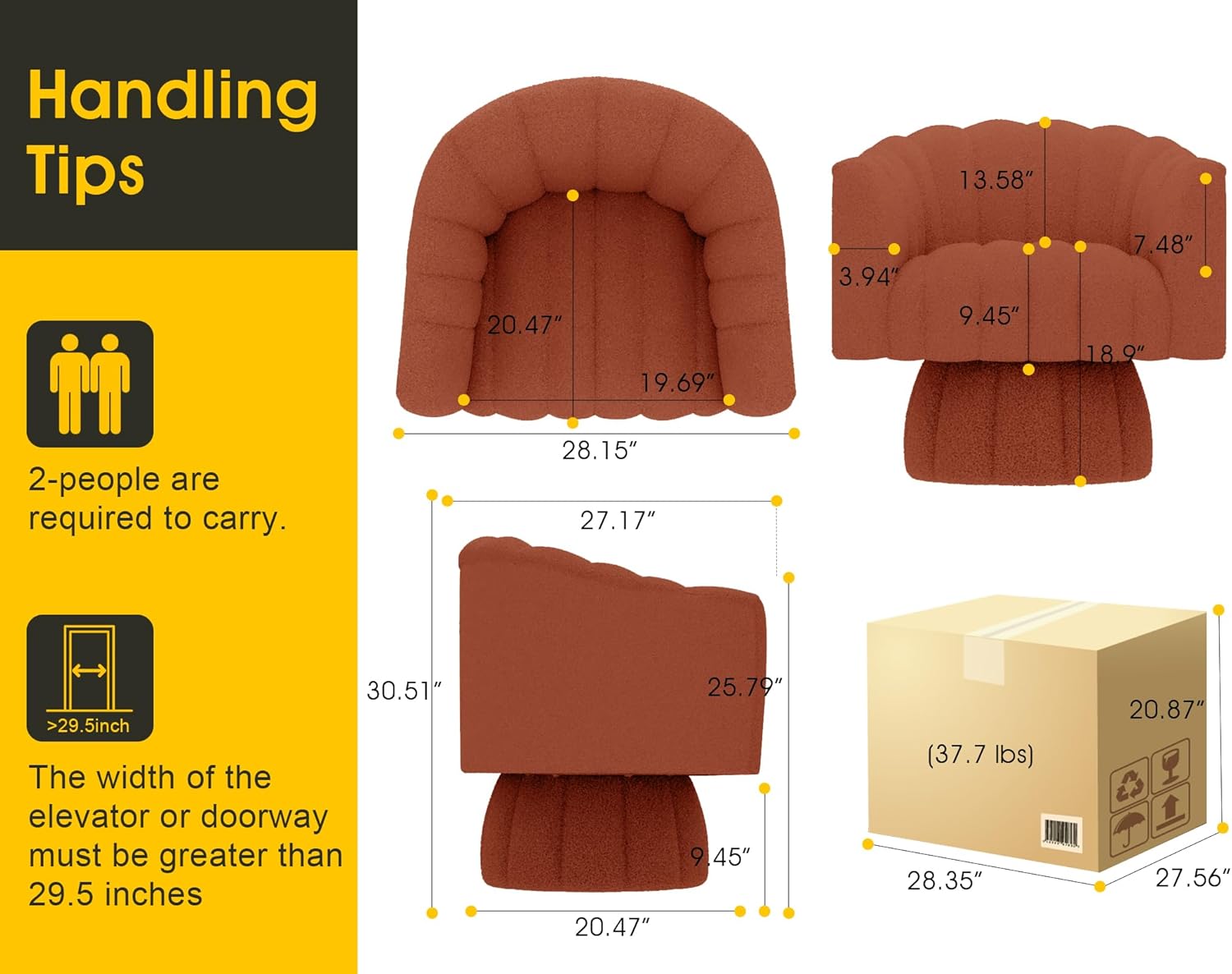 Swivel Accent Chair, 360° Swivel Barrel Chair with Armrest, Sherpa Upholstered Single Sofa Reading Chair for Living Room,Bedroom,Waiting Room(Orange)