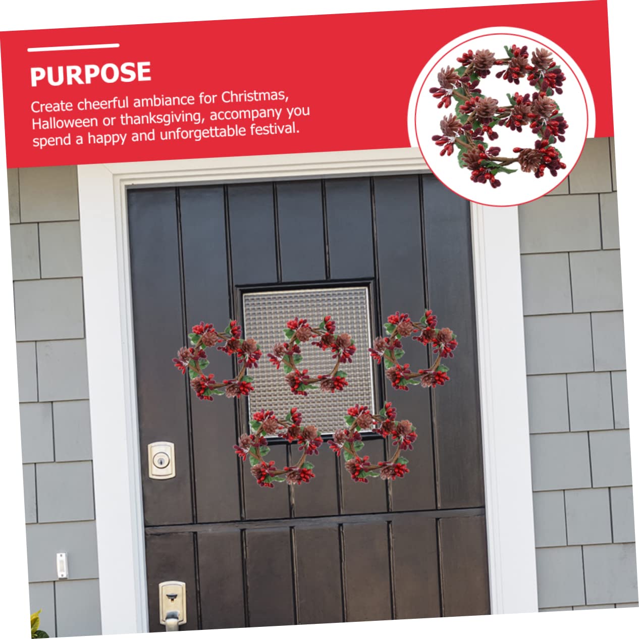 Cabilock 5 Sätze Kranz Weihnachten Rahmen Ornamente Weihnachten Beeren Tannenzapfen Künstliche Girlande Dekorationen Frohe Banner Berry Kerze Ringe 2 Stück * 5