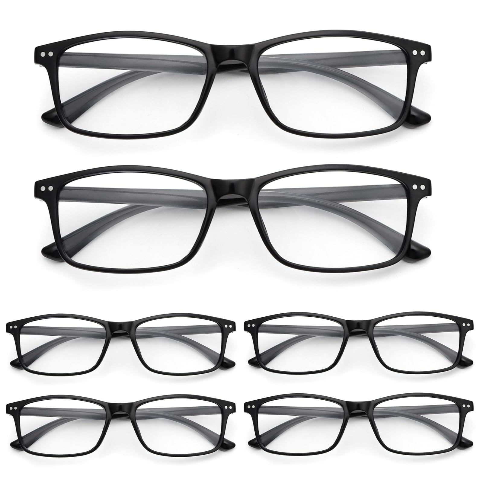 prtcslwd 6 Pack Rectangle Reading Glasses for Women Men Lightweight Flexible Blue Light Blocking Readers with Spring Hinges
