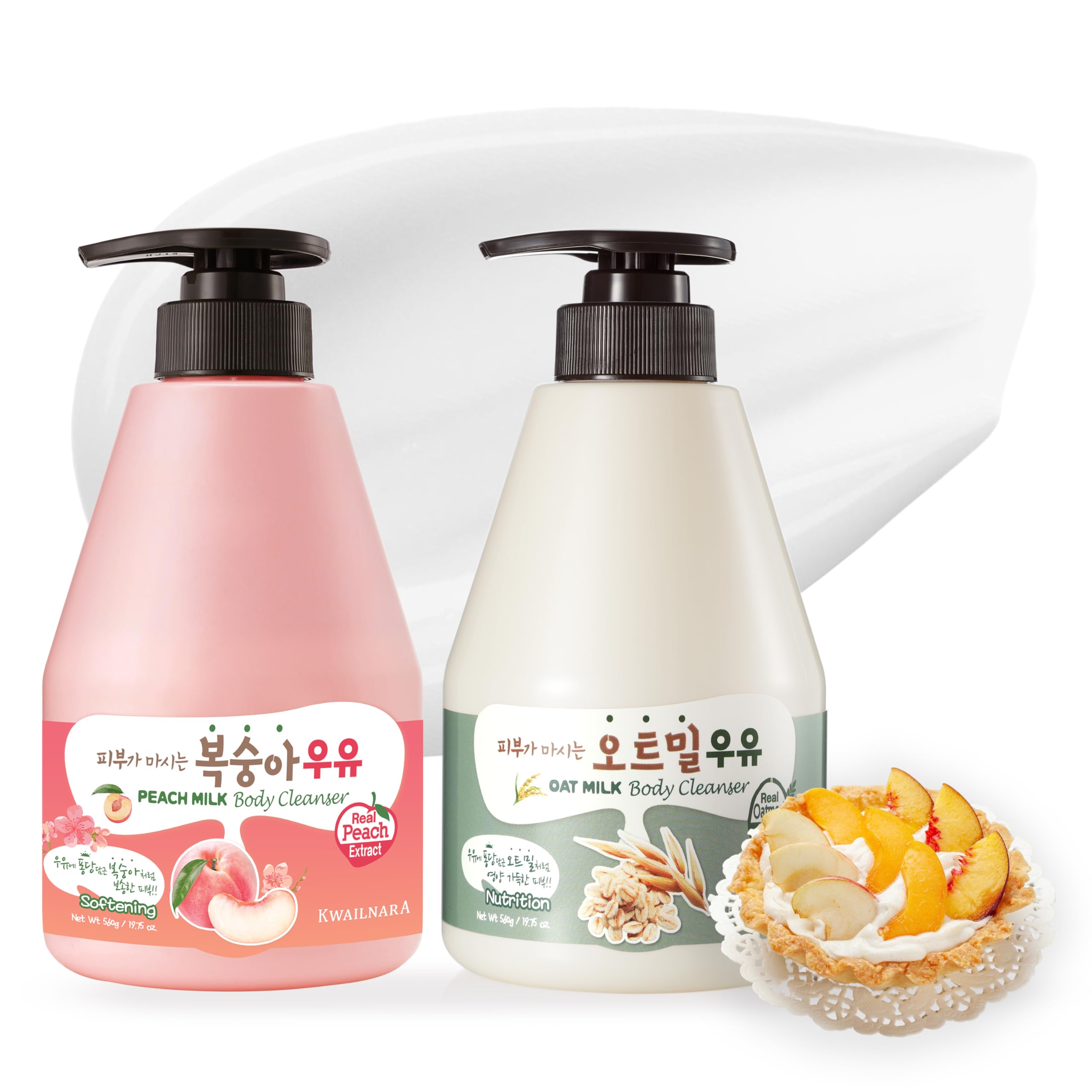 WELCOS Kwailnara Peach & Oat Milk Body Wash Set – Nourishing & Soothing Korean Skincare Duo with Vitamin C & Milk Proteins, 560g / 19.75oz Each