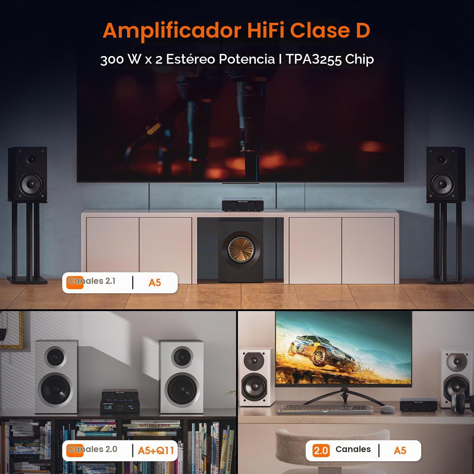 Amplificador estéreo Douk A5 con Chips TPA3255, Amplificador de Clase D Filtro de Paso Alto, Mini Amplificador para Altavoces de estantería de sobremesa