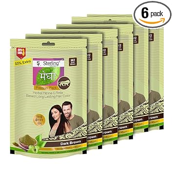 Sterling Naturals Megha Mehandi Hair Care Powder ? Megha Mehandi (Pack Of 6 ) For Natural Hair Color Solution | For Men & Women, (M2 Dark Brown)