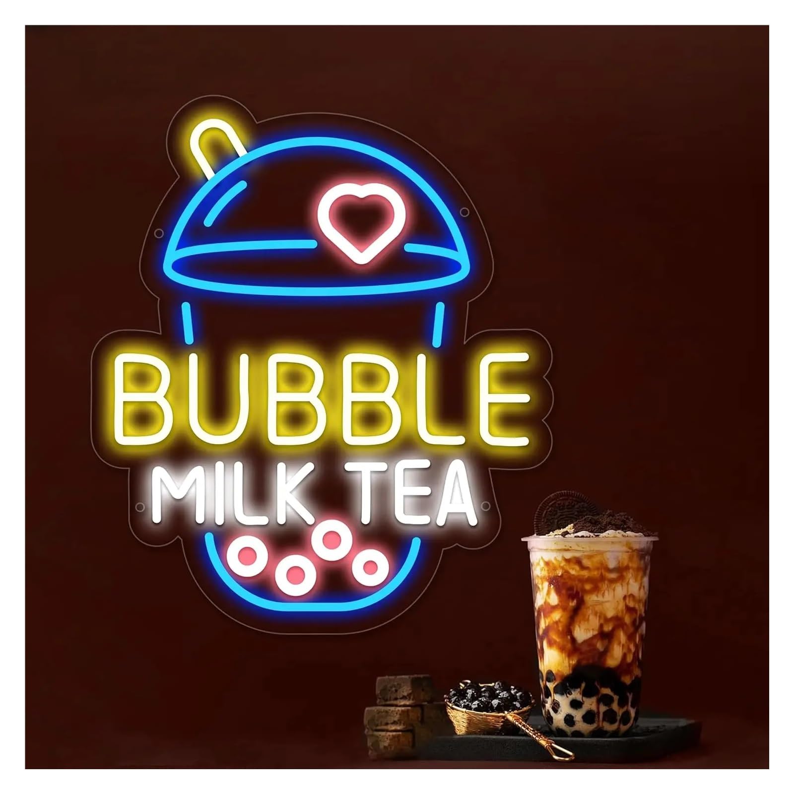 SHOUXI Sign Lamp Bubble Milk Tea Neon Signs USB Powered Adjustable Brightness Boba Tea Neon Light Sign for Shop Wall Decor 32.5cmx38.1cm