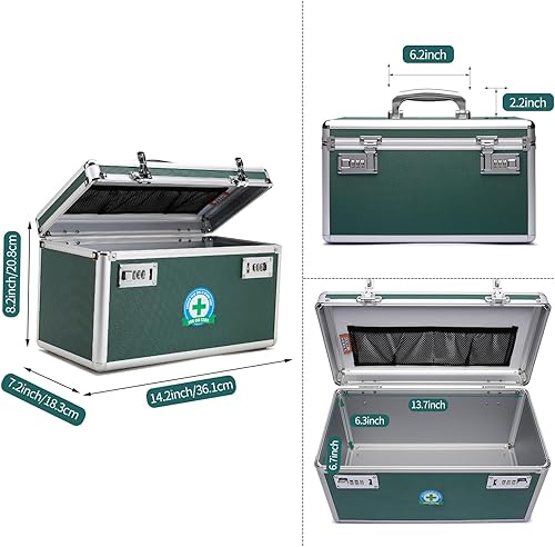 Miniatura 2 de Caja de bloqueo con estuche de almacenamiento portátil, 14.2 x 7.2 x 8.2 pulgadas, organizador de medicina a prueba de niños con cerradura de