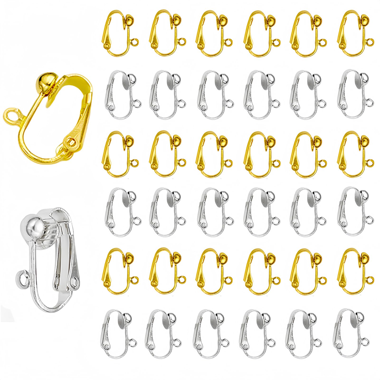 48 Pcs Clip on Earring Converters for None Pierced Ears DIY Earring Jewelry Making Findings with 2 Colors, Silver and Gold