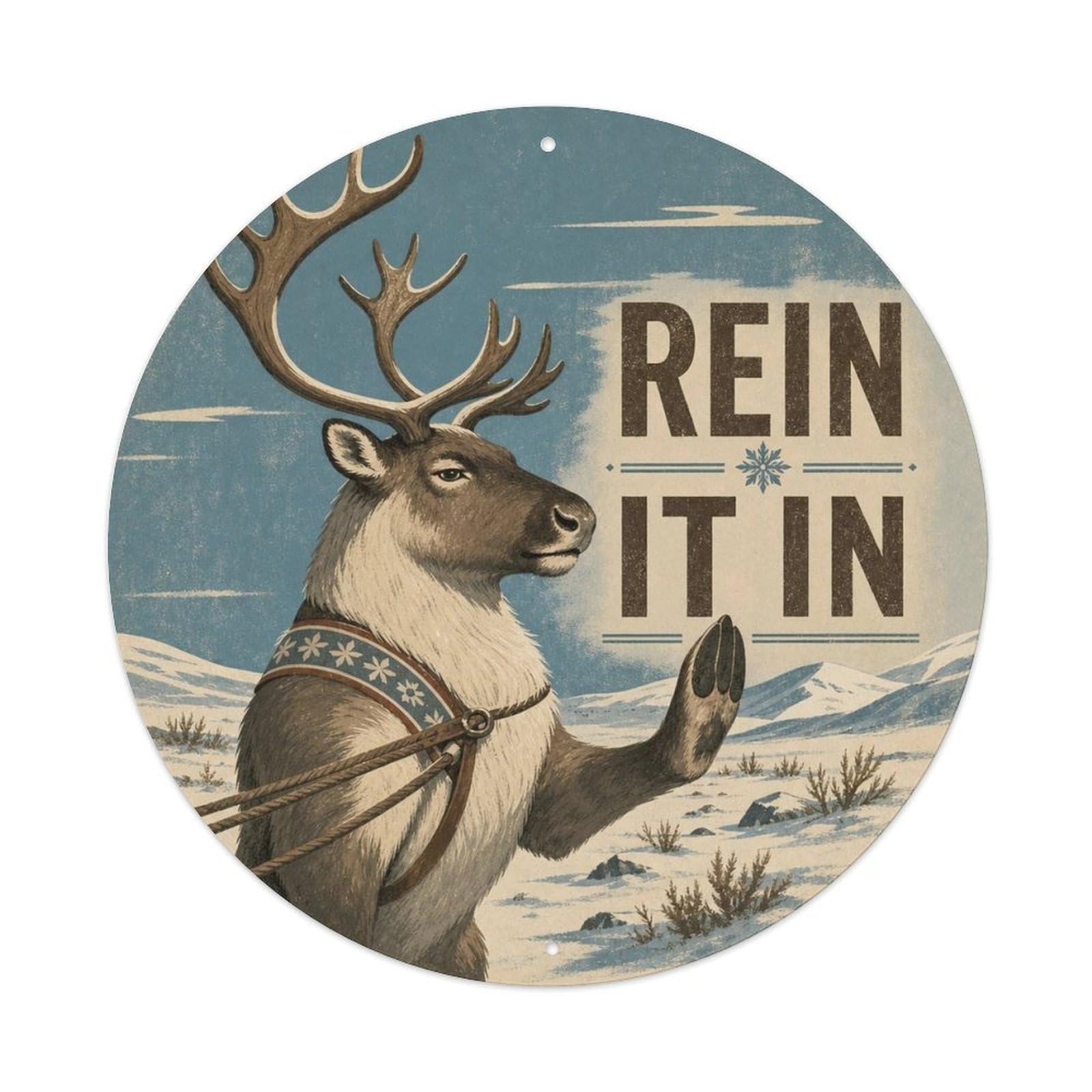 Okngb Style Reindeer Pose Funny Animal Vintage Cartoon Rustic Bold Metal Tin Sign Plaque Wall Decor For Cafe, Man Cave, Club Bar, Office, Home Garden Round Metal Poster 8X8inch