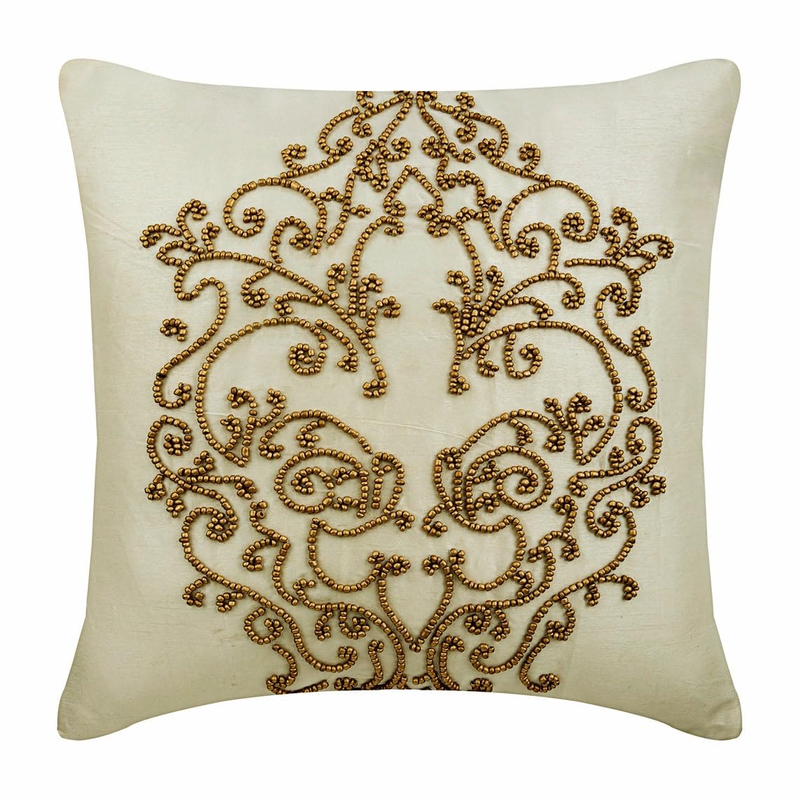 Taie d'oreiller Baroque perlée d'or cousue main en soie 65x65 cm luxe