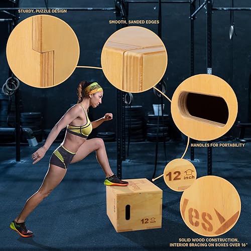 Miniatura 3 de Yes4All Caja pliométrica de madera 3 en 1, soporta hasta 450 libras, caja pliométrica versátil para gimnasio en casa y entrenamientos al aire libre