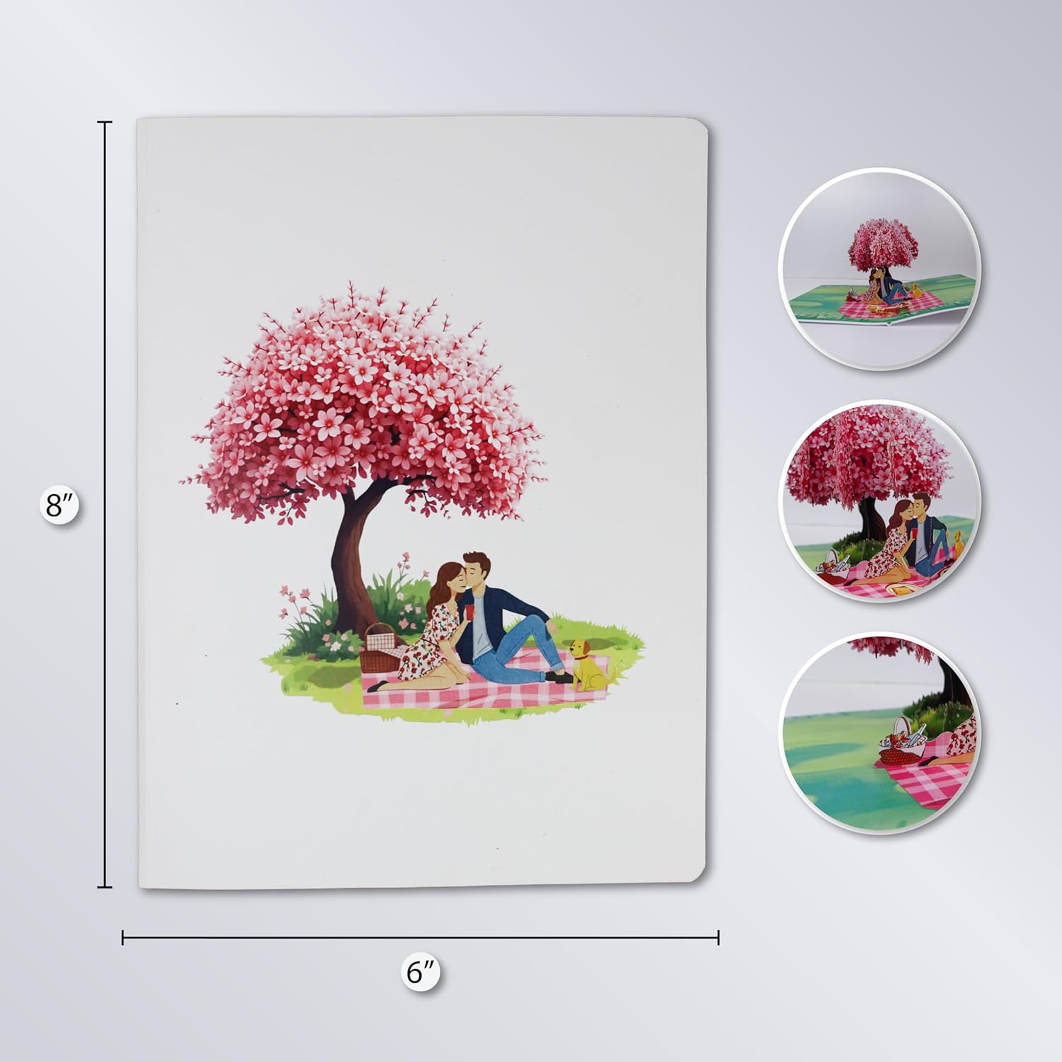 CUTE POPUP Anniversary Pop-Up Card for Couples – 3D Romantic Cherry Blossom Picnic Scene – 6x8 Inch Italy Paper – Love Greeting Card for Him Her, Wedding, Valentine’s Day - Image 3