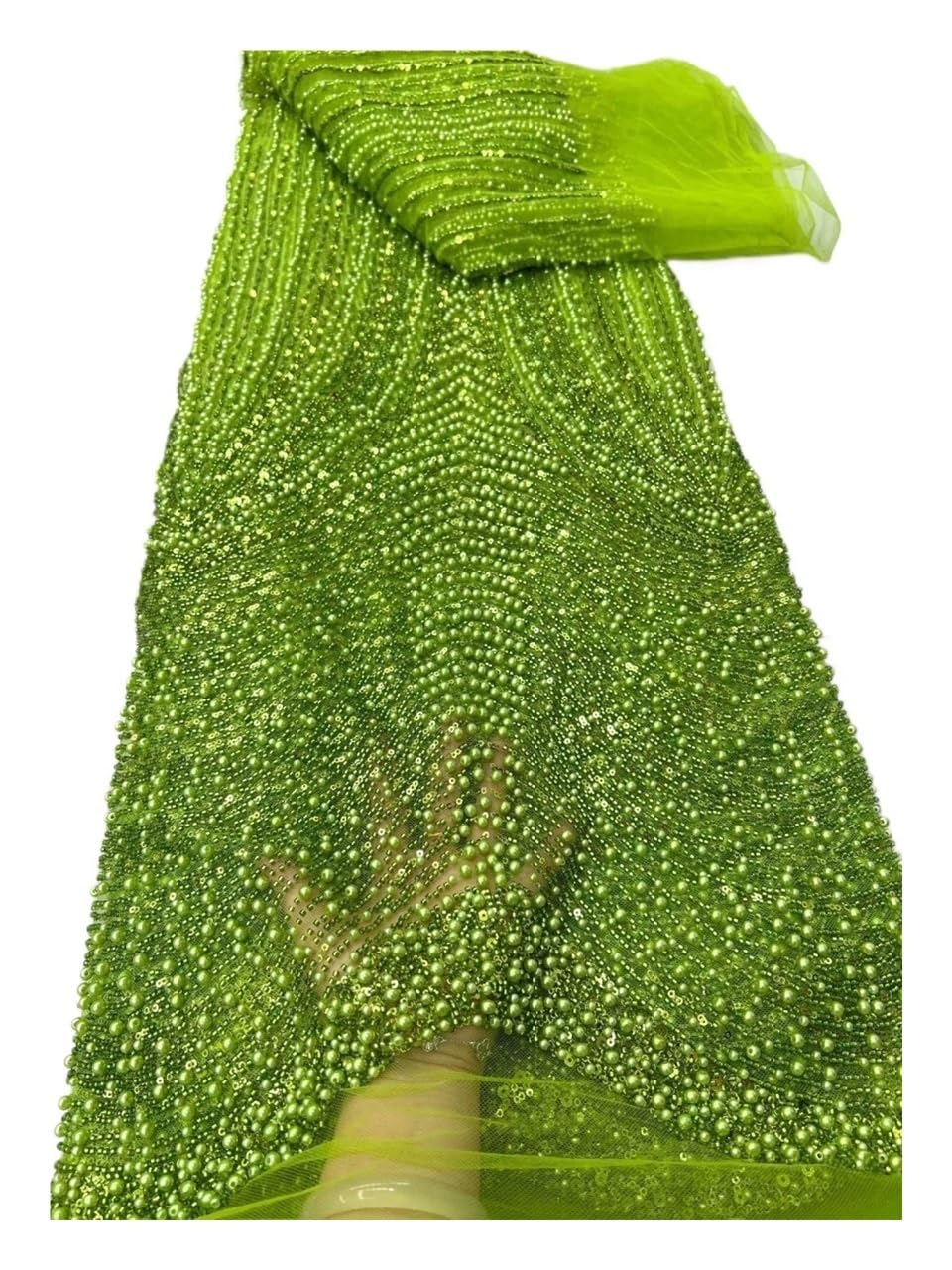 Tela de encaje cortada a medida Lentejuelas con cuentas 5Yds | Tela de encaje, tela pesada con cuentas, tela bordada con lentejuelas for coser vestidos(Green)