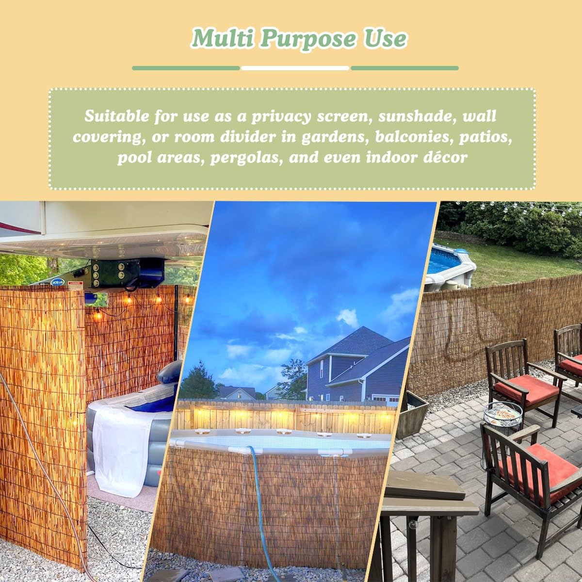 Rolka ogrodzeniowa z naturalnego bambusa, dekoracyjny panel ekranowy na balkon, patio i podwórko, dostępna w rozmiarach od 6 m do 1,8 m (wys. 2 x dł. 50 cm)