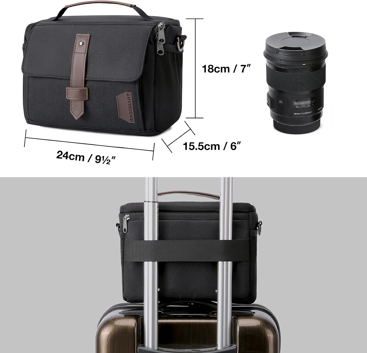 BAGSMART Camera Bag, DSLR Camera Case Water Resistant Camera Gadget Shoulder Bag for Men and Women, Black