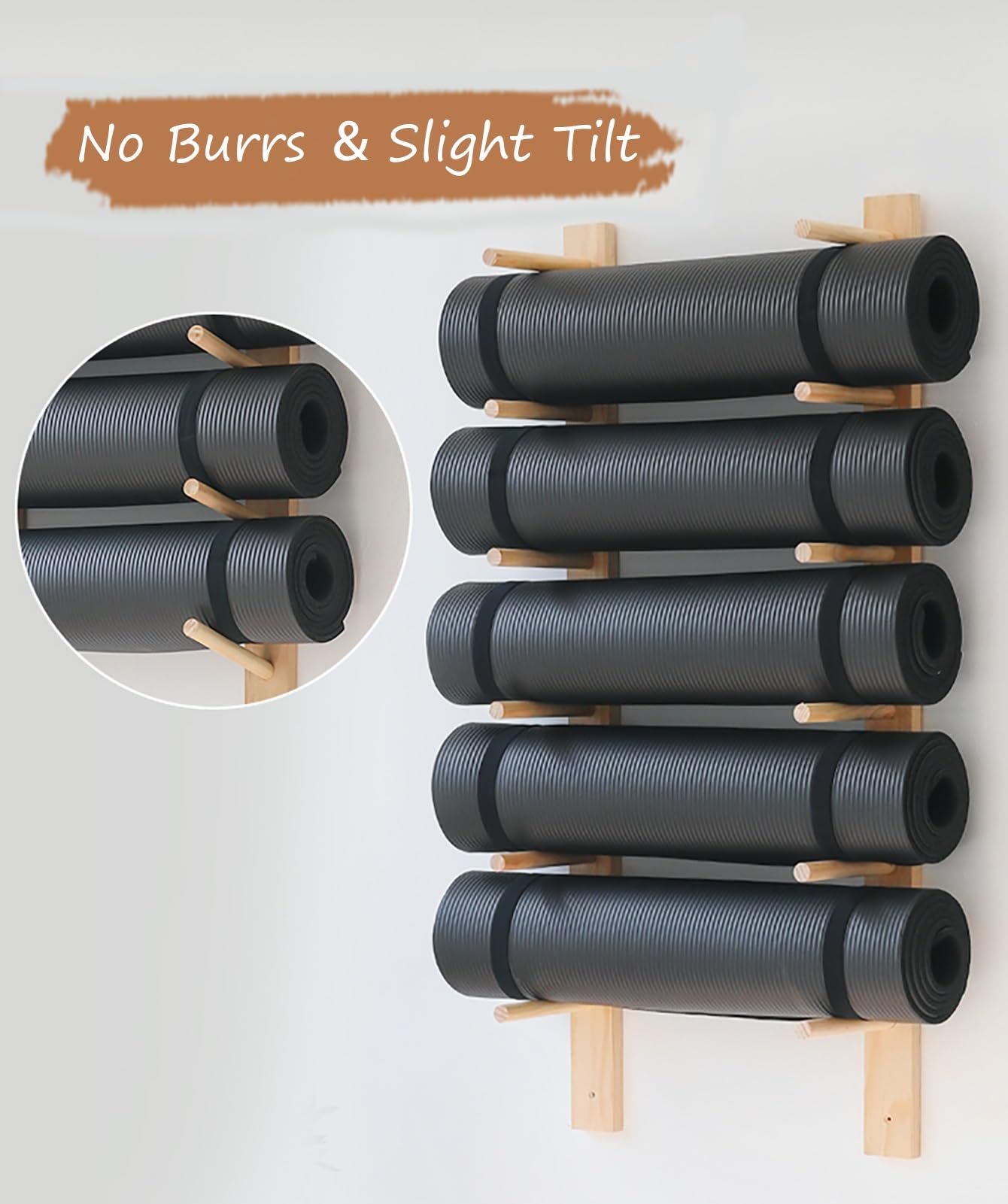 Soporte de Pared de Madera para esterillas de Yoga, Estante seccional de 3 Niveles para 3, 6 o 9 esterillas, Elegante Organizador de Fitness para la decoración de Estudios de Yoga y exhibici