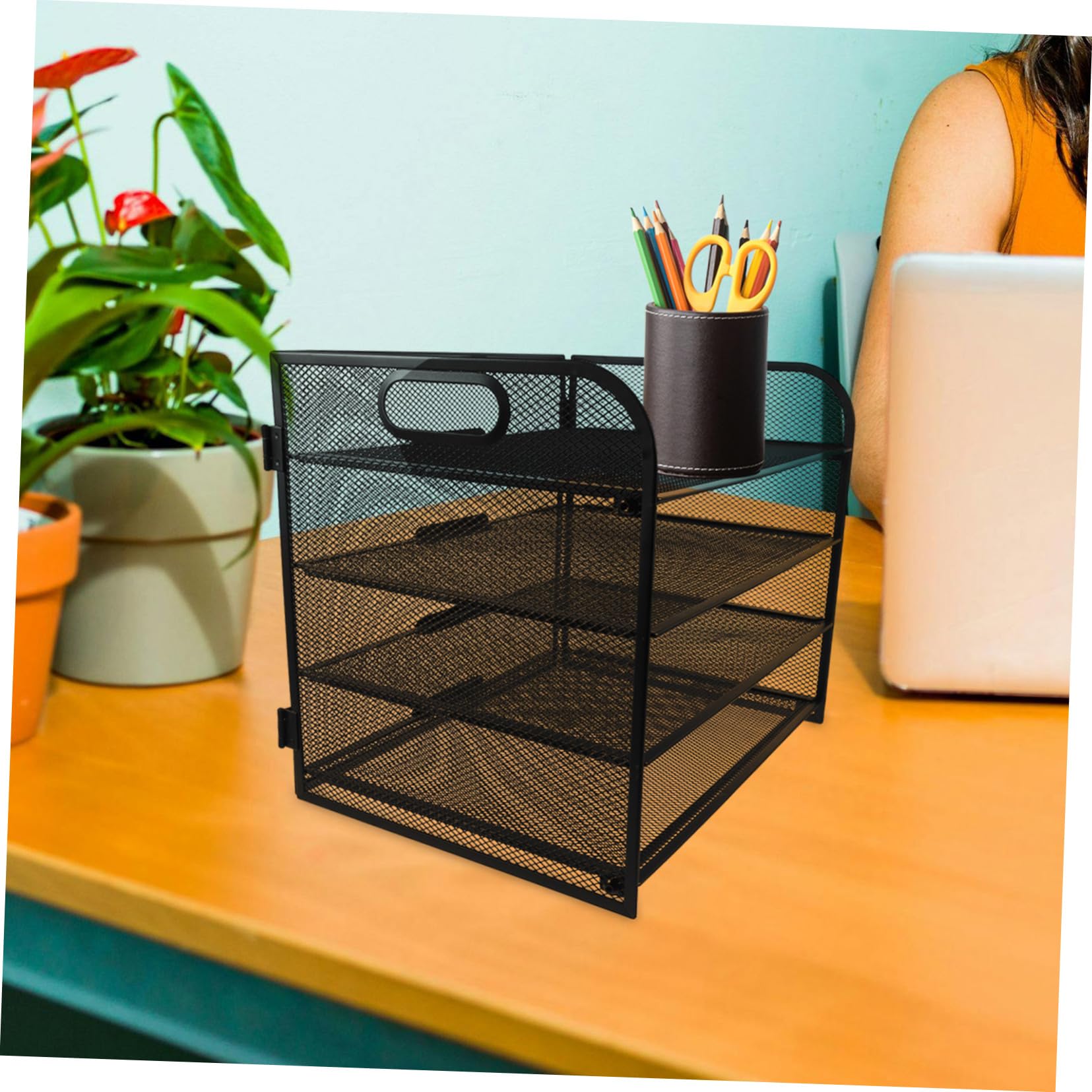 HOMSFOU 4livello Organizzatore di Vassoi Portadocumenti Impilabili in Metallo per Documenti con Maniglie Comode Design Elegante per Casa Ufficio e Aula