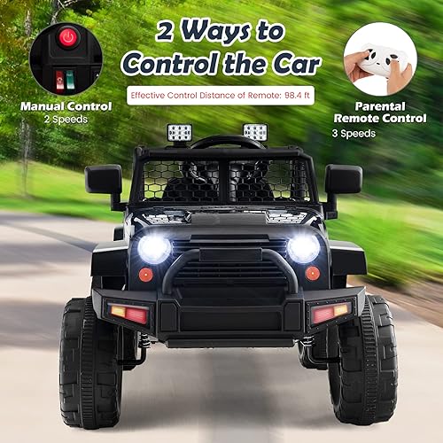 Miniatura 5 de Costzon Auto de paseo con batería de 12 V con control remoto suspensión de resorte faros música bocina MP3 puerto USB y auxiliar regalo para niños y