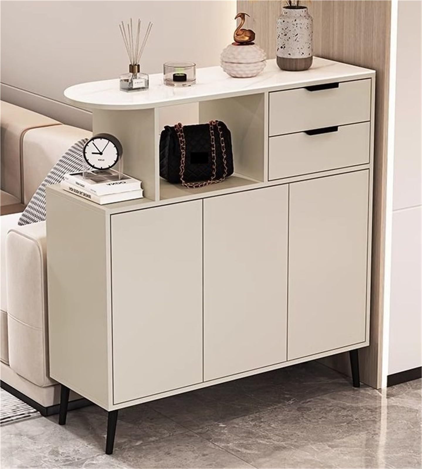 SDCFFC Shoe Cabinet with Drawer Wooden Free Standing Shoe Racks with Adjustable Shelves Narrow Flap Drawers for Shoe Storage in Entryway Hallway Living Room,Freestanding Organizer