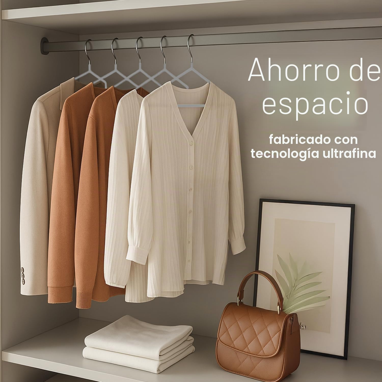 KEPLIN 20 Perchas de Metal con Revestimiento de Goma Tarea Pesada - Percha organizadora de Ropa Que Ahorra Espacio para Las Perchas del Armario (Gris)