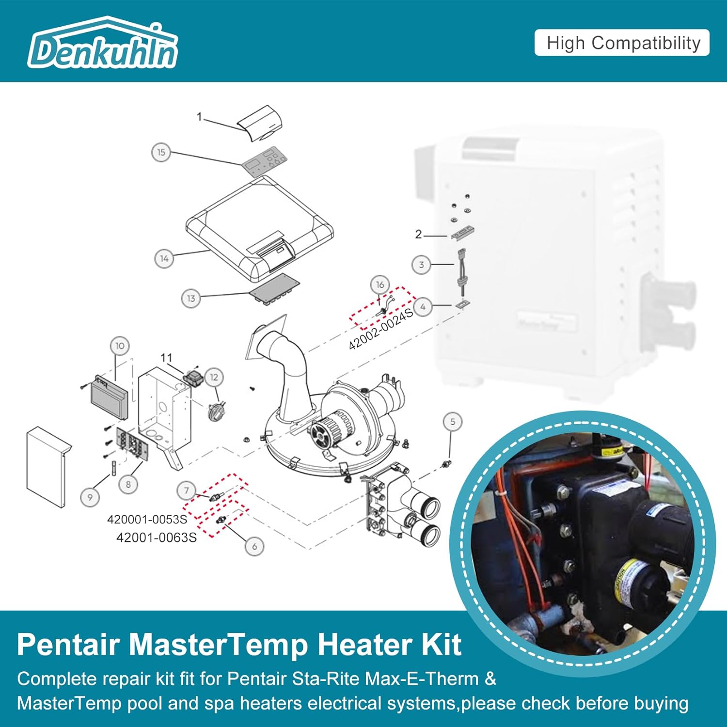 42001-0053S Heater Thermistor 42002-0024S Stack Flue Sensor 42001-0063S High Limit Switch for Pentair MasterTemp Spa Hearters and Electrical Systems