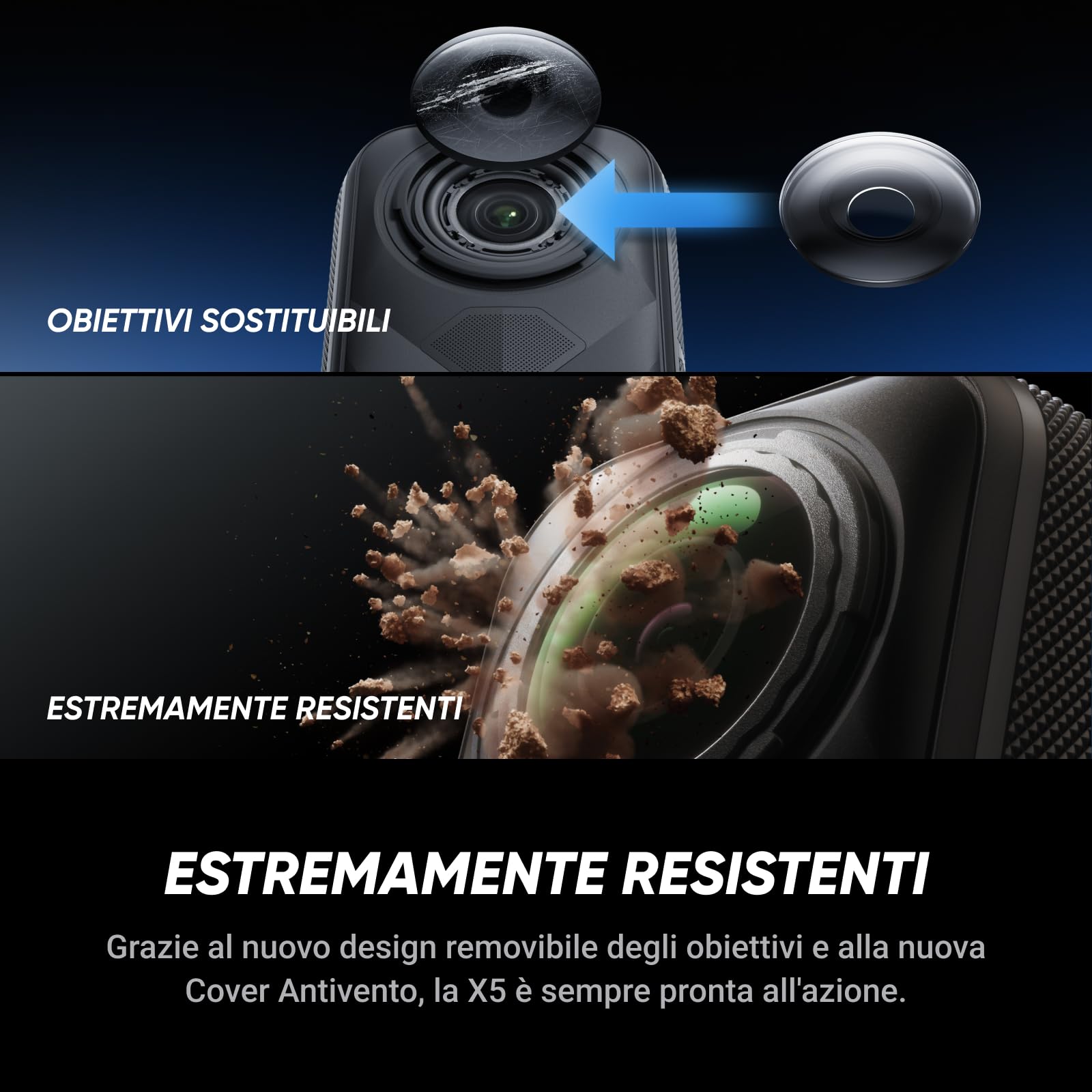 Insta360 X5 Pack Moto - Camera Impermeabile 8K 360º, Obiettivi Sostituibili, Batteria con Autonomia 3 ore, Audio Nitido, Stabilizzazione, Selfie Stick Invisibile, Bassa Luce