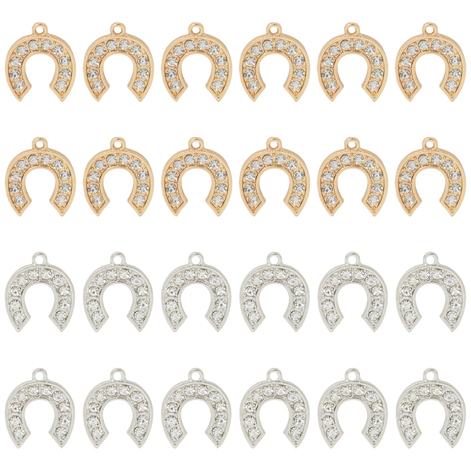 Honbay 24PCS Sparkling Alloy Rhinestones Horseshoe Charms Pendant Western Lucky Horseshoe Charms for Necklace Bracelet Earring Jewelry Making DIY