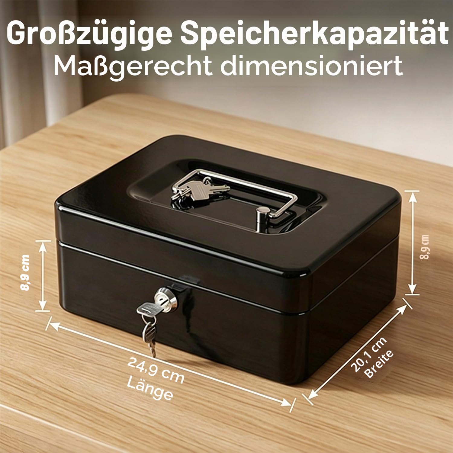 Feuerfeste Box mit großer Kapazität tragbarer Metall sicherer Aufbewahrungsbox mit 2 Tasten für Heimwagen -Reisedokument Cash Schmuck Feuerwerk Datei Box (Schwarz)