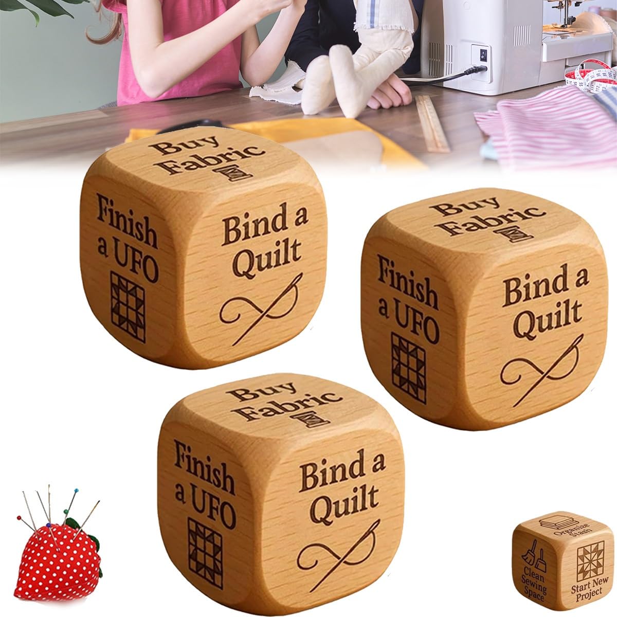 Quilter's Dice, Wooden Sewing Decision Dice with 6 Engraved Quilting Tasks, Handmade Laser Engraved Craft Die, Fun Sewing Gift for Quilters, Sewists & Craft Lovers